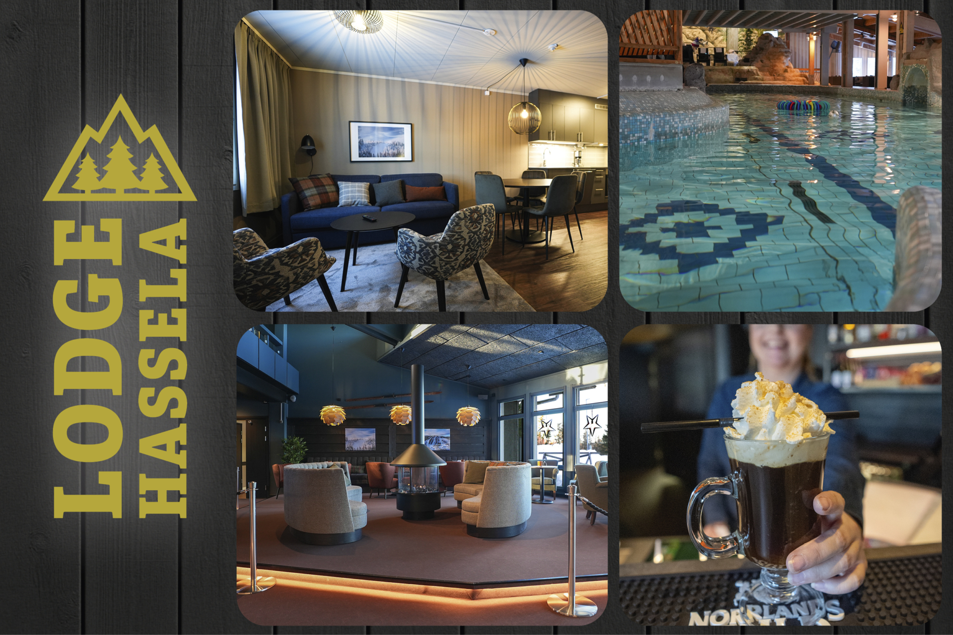 Lodge Hassela - logotype och interiörbilder