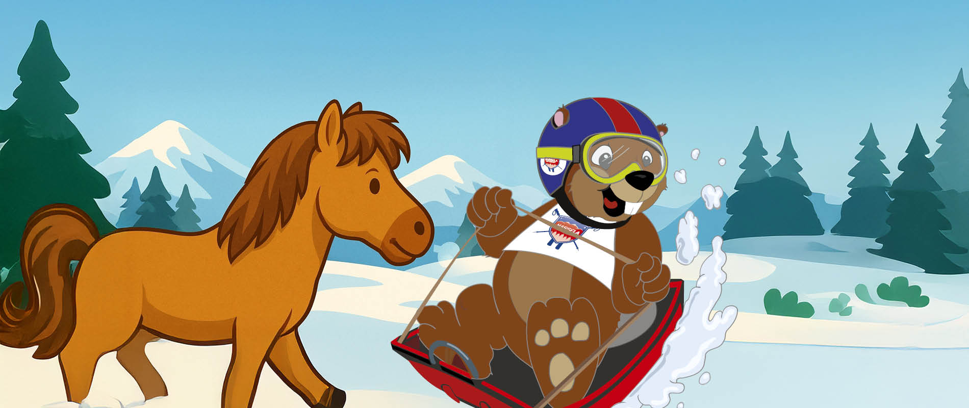 Bobåkning i snön tillsammans med Benny och islandshästen Albert.