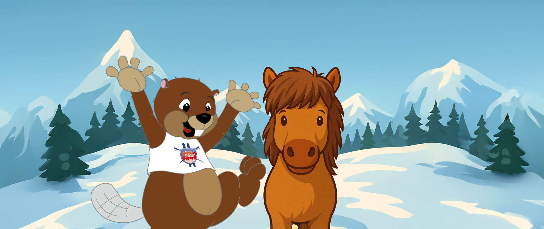 Albert, en islandshäst, i vinterlandskap, berg i bakgrunden.